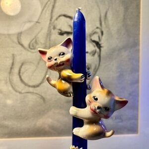 Pair of 1950s Ceramic Cat Candle Huggers